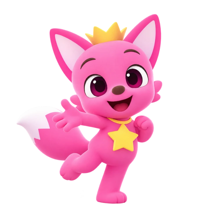 Pinkfong melambaikan tangan untuk menyapa.